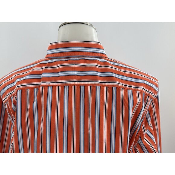 Lauren Ralph Lauren Button Front Women's Blouse Orange Stripe Cotton Long Sleeve - Picture 5 of 7